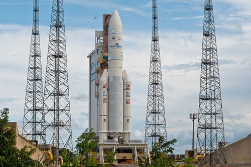 Ariane V with ArabSat-6B (BADR-7) on launchpad