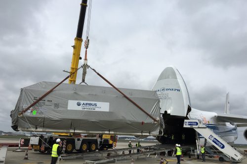 EUTELSAT 172B satellite shipment at Toulouse airport (France) to Europe's spaceport in Kourou