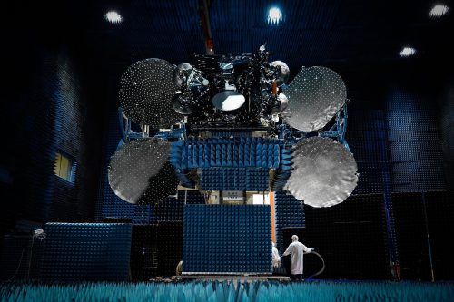 EUTELSAT 7C in the compact antenna test range at Space Systems Loral (SSL)