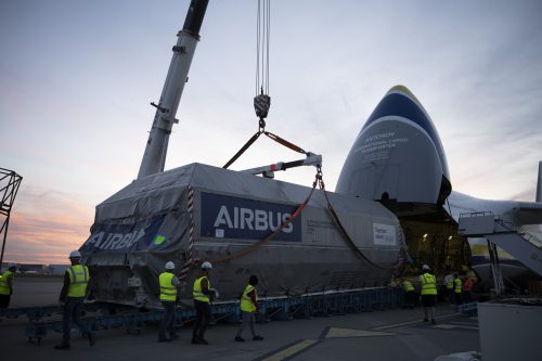 ArabSat Badr-8 being loaded in the Antonov freighter