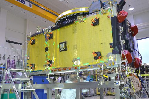 Galileo GPS satellite under construction with OHB