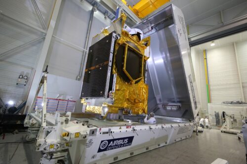 ANASIS-II satellite readied for transportation (Credit; Airbus)