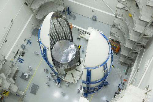 MUOS satellite packed in fairing at Lockheed Martin